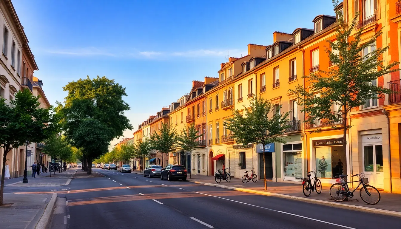 Rue résidentielle d’une ville moyenne française en fin de journée